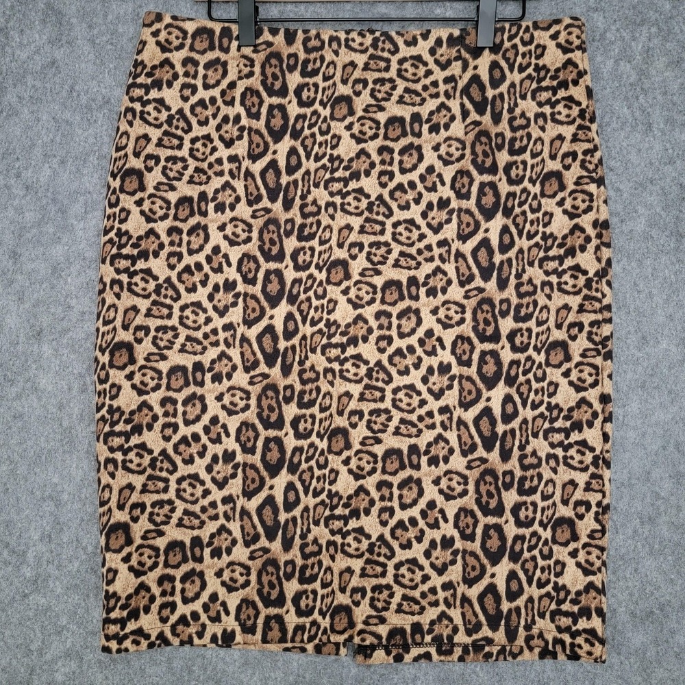 Grace & Emma Skirt Womens L‎ Brown Leopard Lined Pull On Pencil Faux Suede